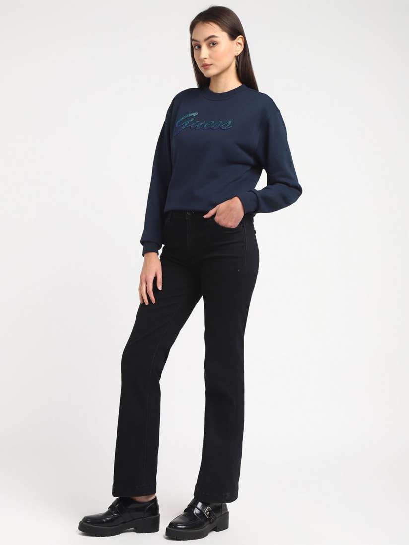 Buy GUESS Women Solid Embellished Round Neck Sweatshirt Sweatshirts for Women 29945901 Myntra