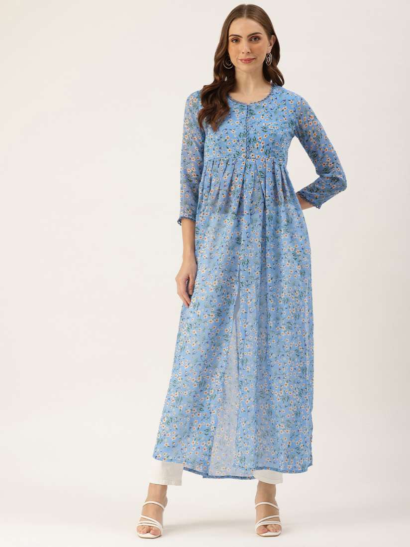 Buy ROVING MODE Floral Print Georgette Maxi Longline Top Tops for Women 29951724 Myntra