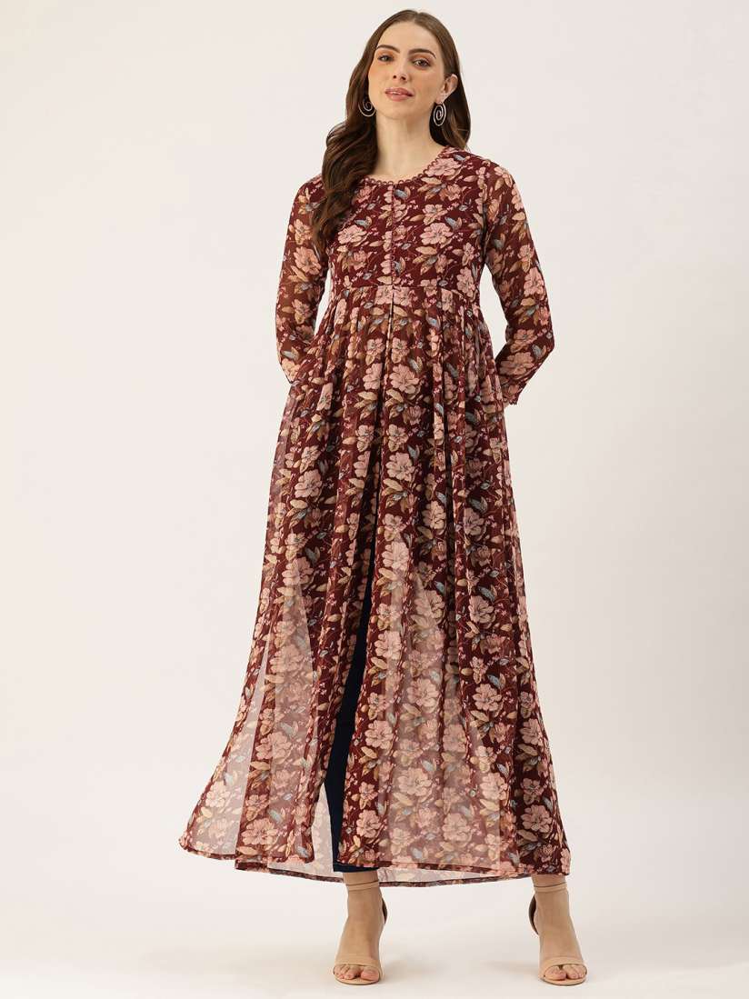 Buy ROVING MODE Floral Print Georgette Maxi Longline Top Tops for Women 29951725 Myntra