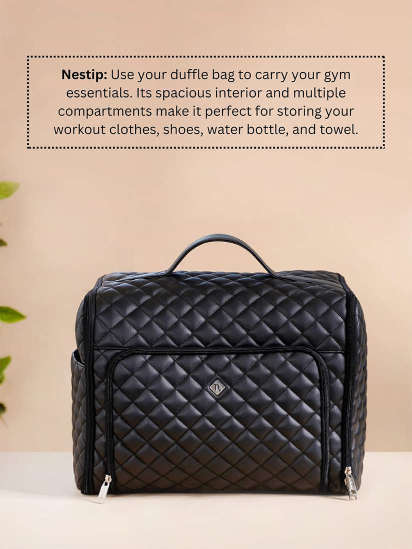 Black Quilted Overnight Bag GZ-2646 Puffer Quilted Travel Bag