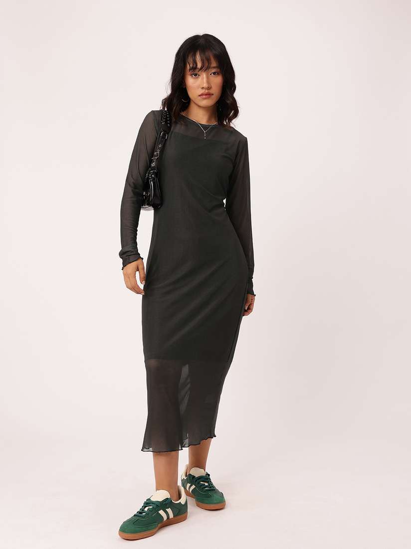 Buy DressBerry Mesh Sheath Midi Dress With A Inner Slip Dresses for Women 29958513 Myntra