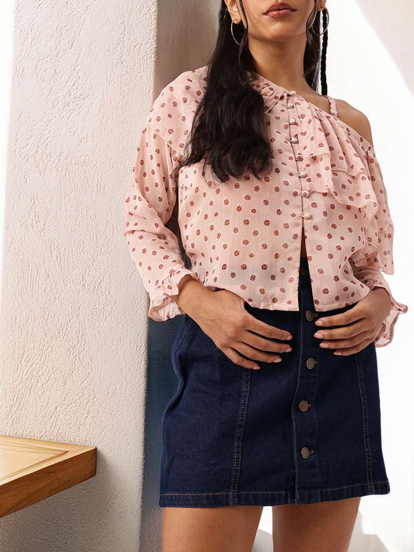 Buy DressBerry Cute Playful Ruffles Chic One Shoulder Semi Sheer Top Tops for Women 29959791 Myntra