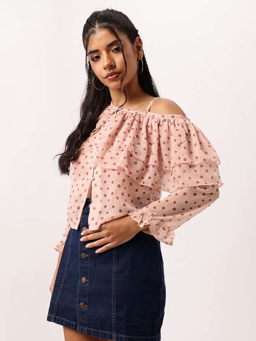 Buy DressBerry Cute Playful Ruffles Chic One Shoulder Semi Sheer Top Tops for Women 29959791 Myntra