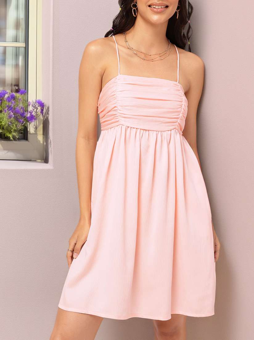 Buy DressBerry Pastel Ruched Romance Smocked A Line Dress Dresses for Women 29963444 Myntra