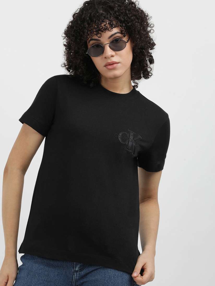 Buy Calvin Klein Women Henley Neck Extended Sleeves Monochrome Pockets T shirt Tshirts for Women 29964880 Myntra