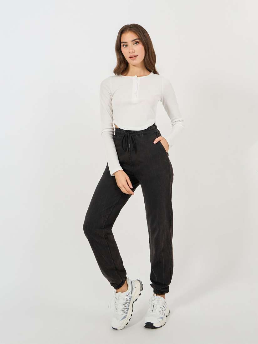 Black high rise joggers on sale
