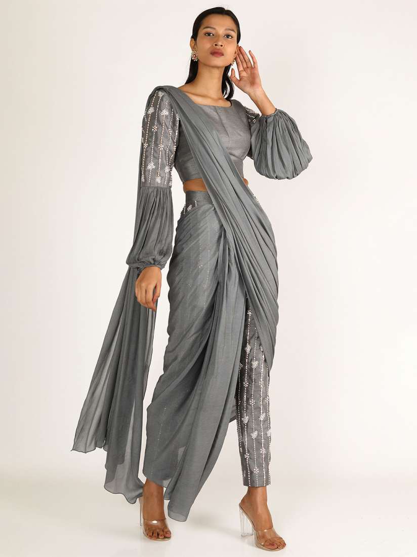 Buy Masumi Mewawalla Embroidered Pure Crepe Pant Saree Sarees for Women 29975236 Myntra