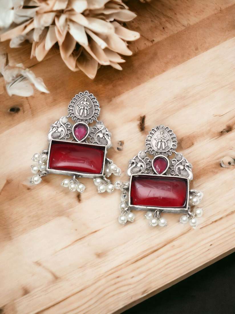 Buy Ozanoo Silver-Plated Crystals Contemporary Studs Earrings