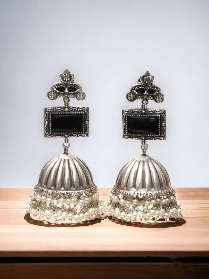 Buy Ozanoo Silver Plated Crystals Studded Dome Shaped Jhumkas Earrings for Women 29977318 Myntra