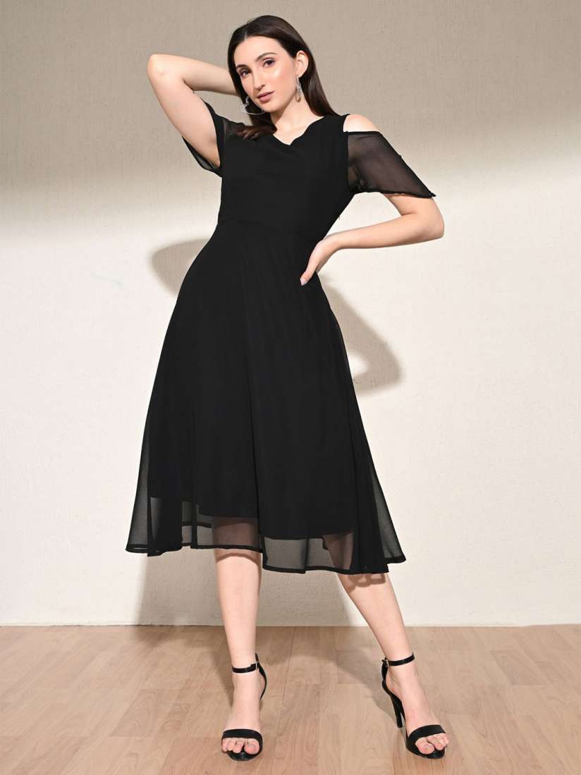 Buy IUGA Cold Shoulder Fit Flare Midi Dress Dresses for Women 29989396 Myntra
