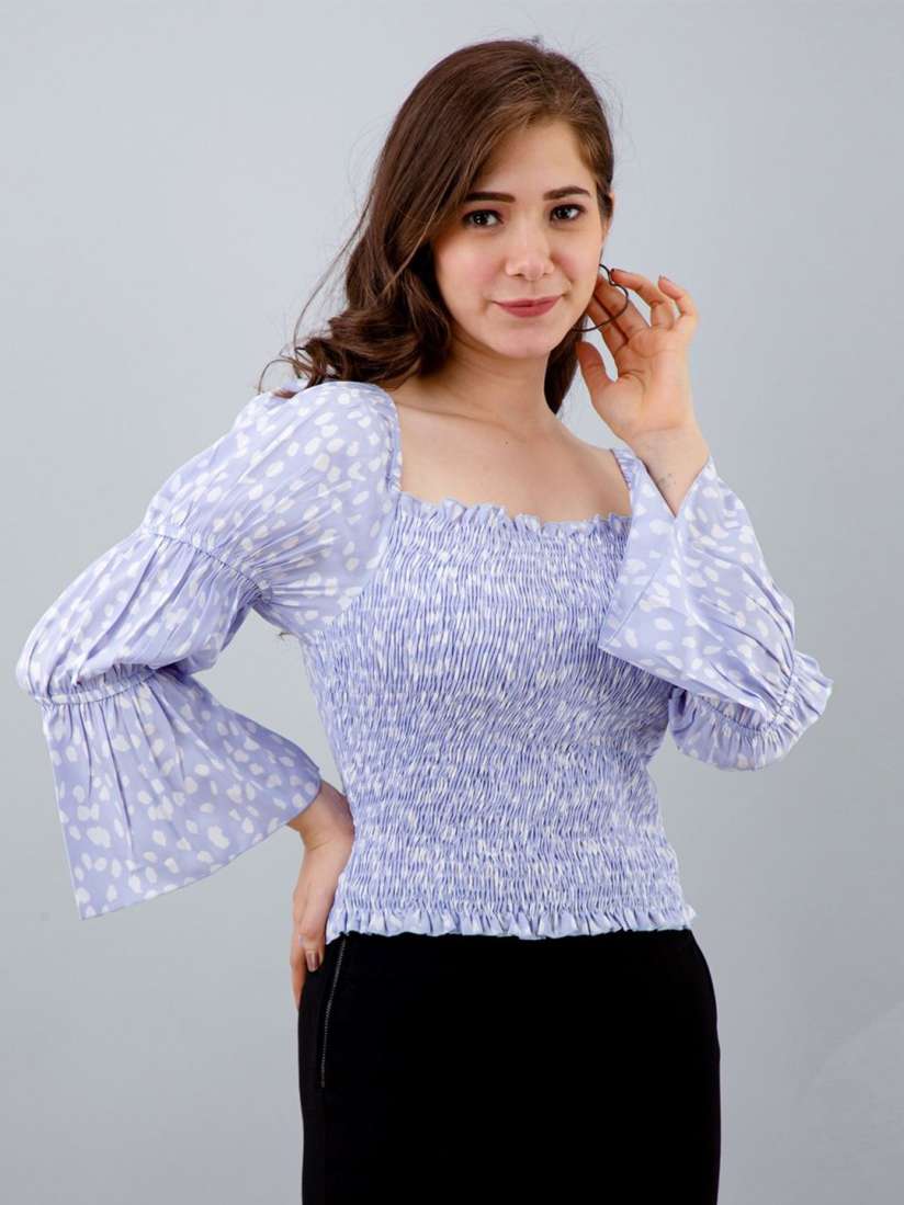 Smocked bell sleeve top deals