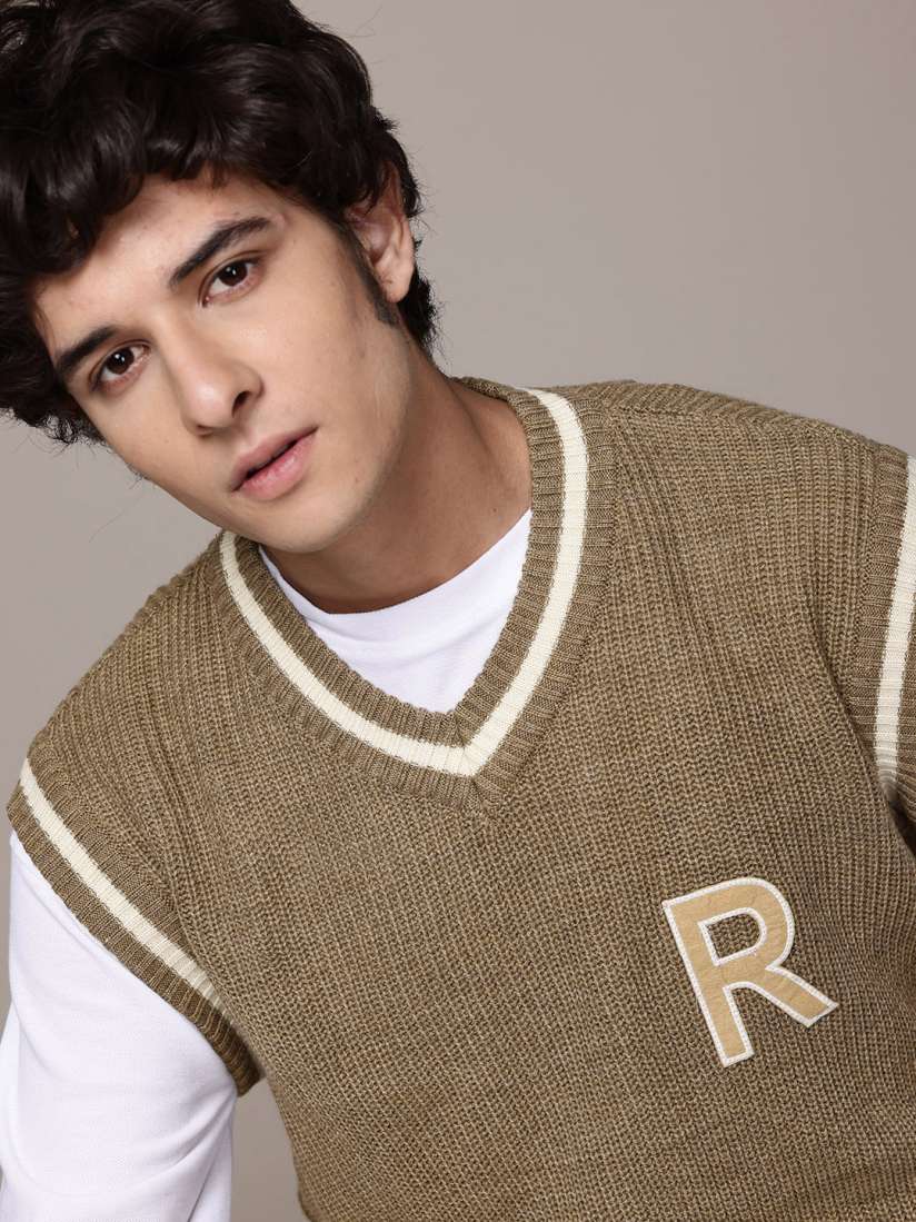 Buy The Roadster Lifestyle Co. Knitted Varsity Sweater Vest Sweaters for Men 29998148 Myntra