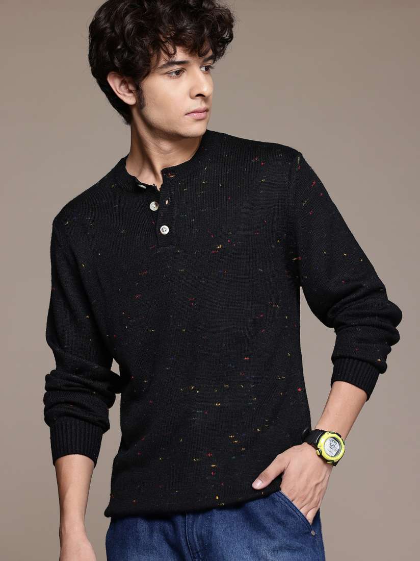 Roadster black henley sweater top