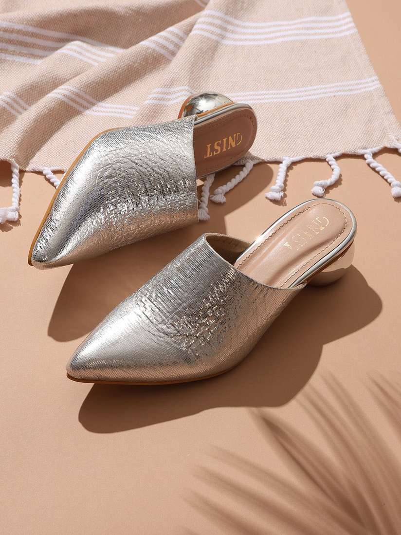 Mule Shoes Silver Mules Flat Xanthe Mary Jane Mules Silver Metallic Leather - Main Image