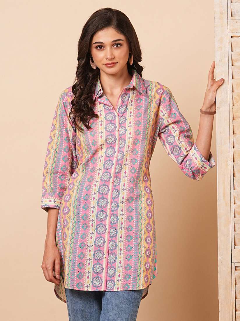 Buy FASHOR Printed Shirt Collar Pure Cotton Kurti Kurtis for Women 29999302 Myntra