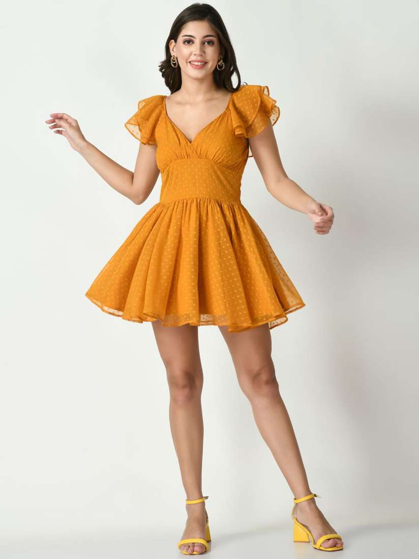 Buy Tushita Puff Sleeve Fit Flare Mini Dress Dresses for Women 30000860 Myntra