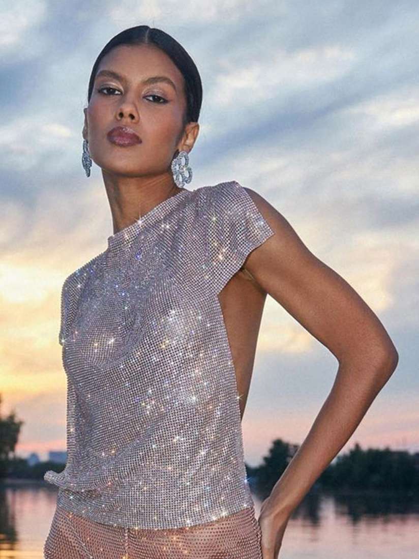 Buy LULU SKY Solid Embellished Backless Sleeveless Top Tops for Women 30002762 Myntra