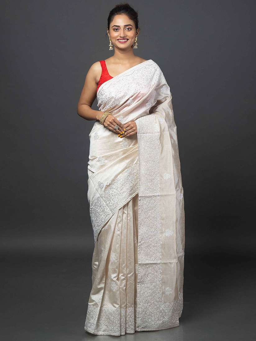 Buy Urbane Essence Embroidered Pure Silk Tussar Saree Sarees for Women 30003250 Myntra