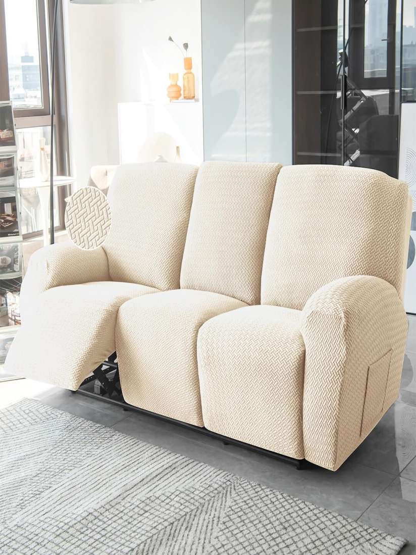 Buy HOKIPO Beige 8 Pieces Jacquard 3 Seater Recliner Sofa Cover Sofa Covers for Unisex 30009985 Myntra