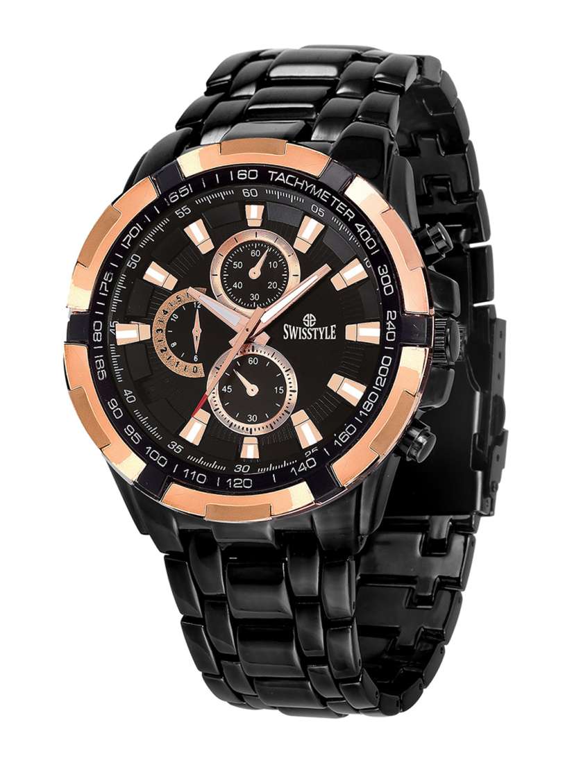 Buy SWISSTYLE Men Brass Embellished Dial Bracelet Style Straps Analogue Watch SS GR06612 BLK CH Watches for Men 30015787 Myntra