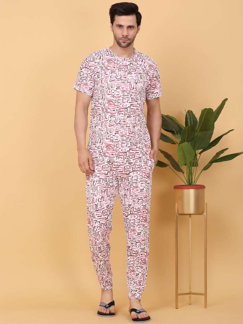 Buy Sweet Dreams Pink White Abstract Printed Round Neck Night suit Night suits for Men 30017857 Myntra