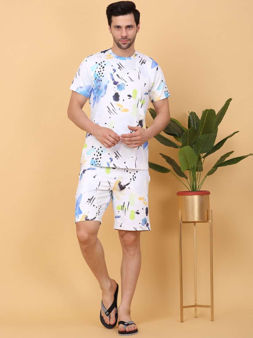 Buy Sweet Dreams White Blue Abstract Printed Round Neck Night suit Night suits for Men 30017861 Myntra