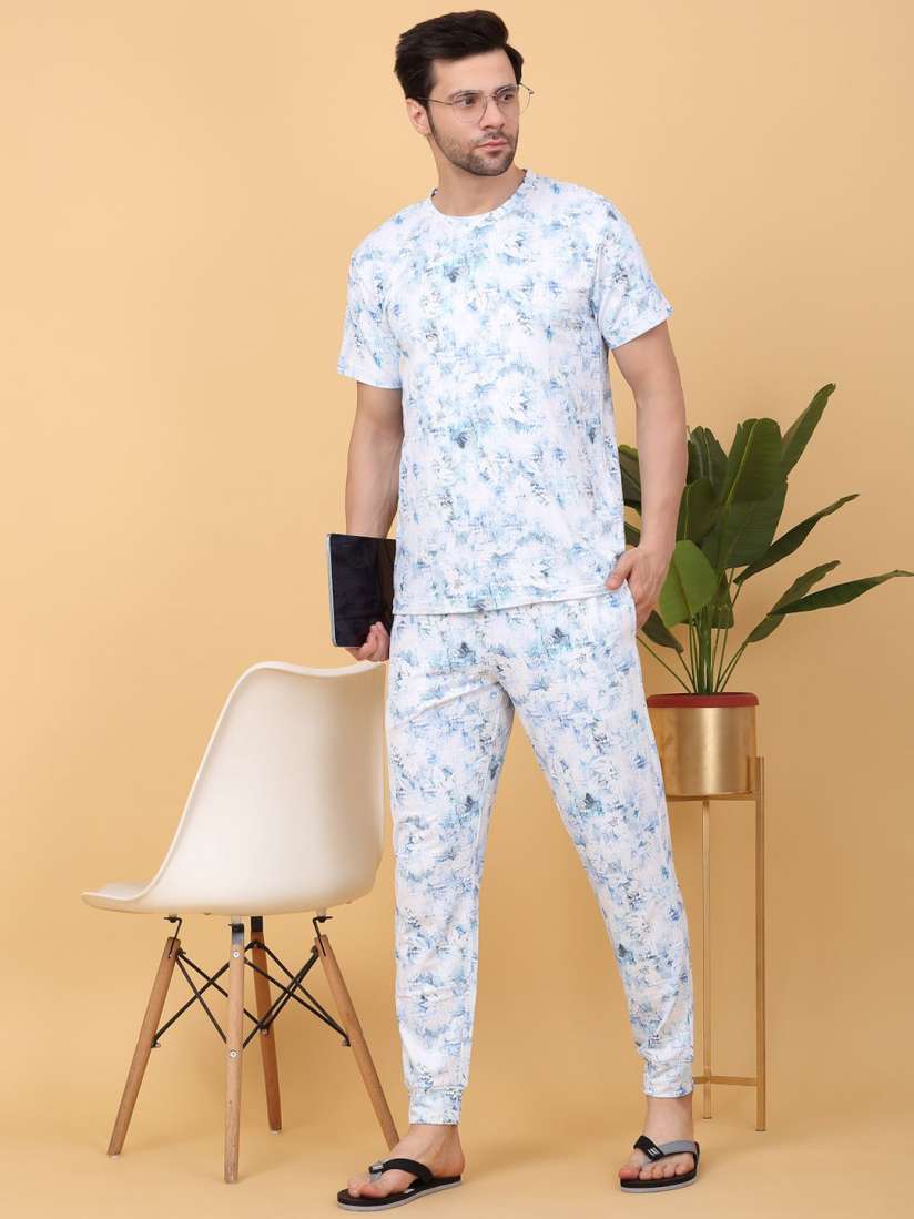 Buy Sweet Dreams White Blue Abstract Printed Round Neck Night suit Night suits for Men 30017862 Myntra