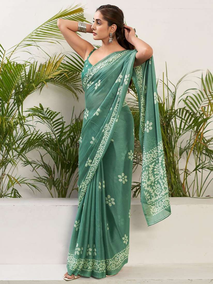 Buy KALINI Floral Pure Chiffon Bagru Saree Sarees for Women 30020600 Myntra