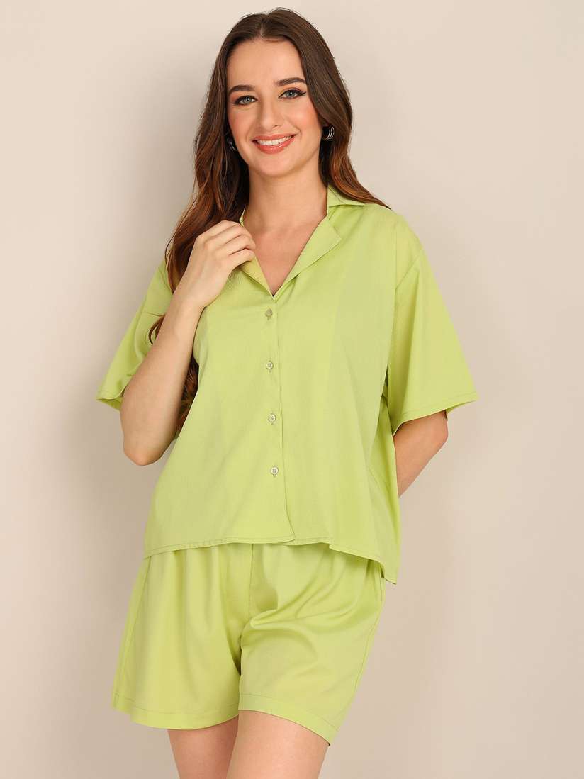 Buy Fashfun Notched Lapelled Collar Drop Shoulder Casual Shirt With Shorts Co Ords for Women 30022404 Myntra