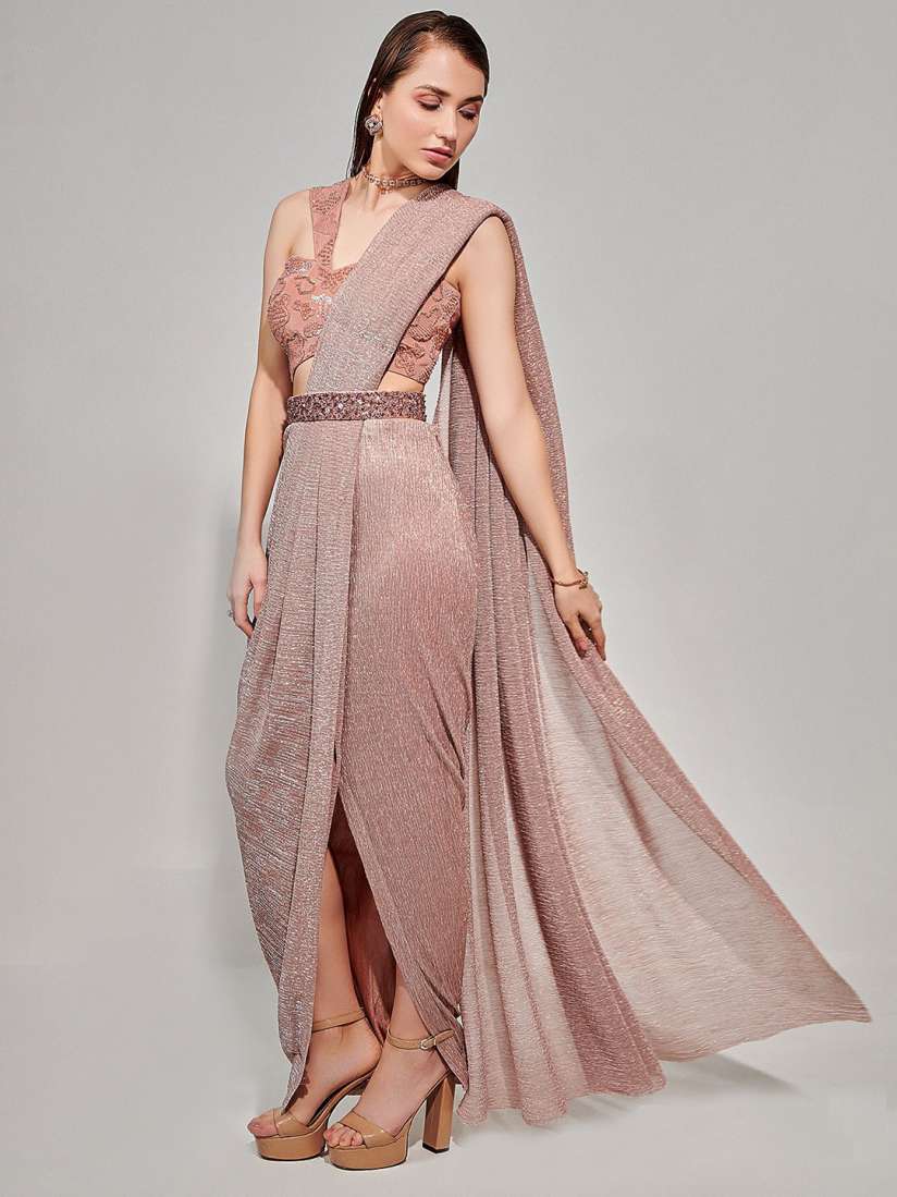 Buy ONE KNOT ONE Embellished Satin Dhoti Saree Sarees for Women 30023610 Myntra