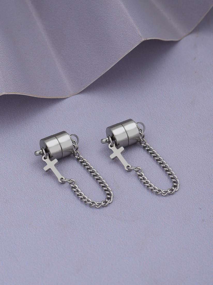 Buy Carlton London Men Silver Plated Stainless Steel Magnetic Drop