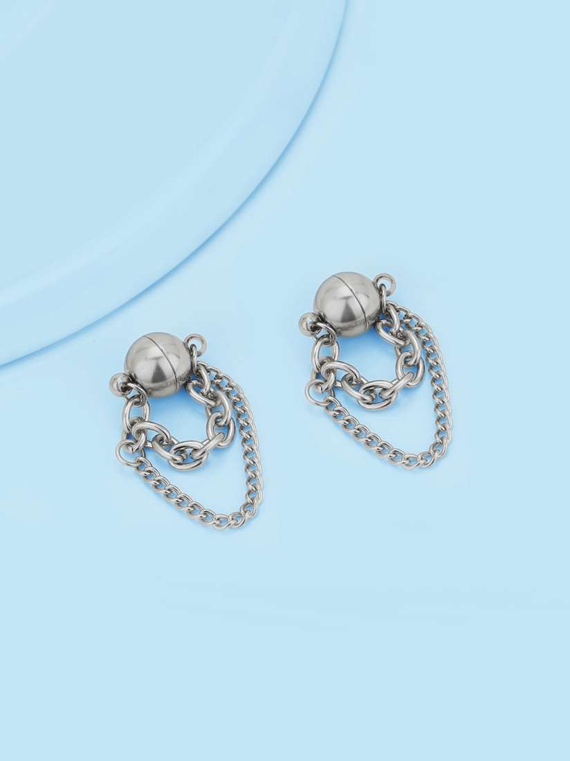 Buy Carlton London Men Silver Plated Dangling Chain Magnetic Stainless Steel Drop Earrings Earrings for Men 30027592 Myntra
