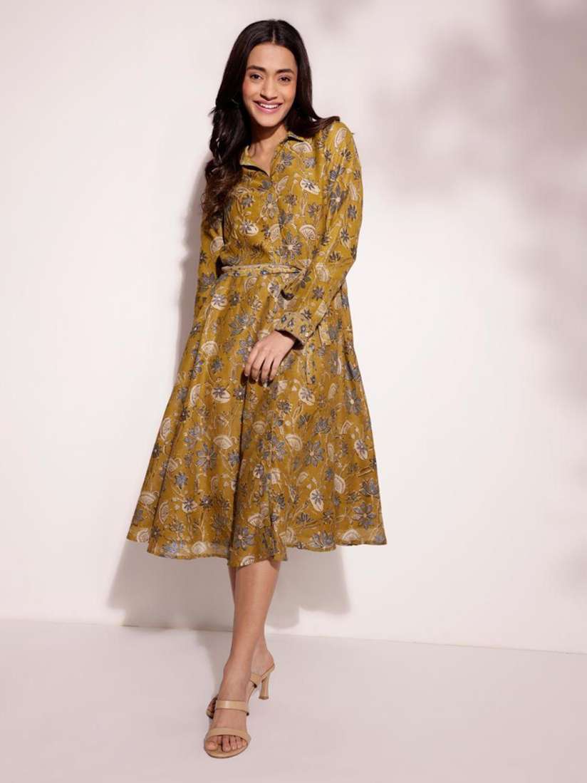 Buy Fabindia Women Floral Print A Line Midi Dress Dresses for Women 30031634 Myntra