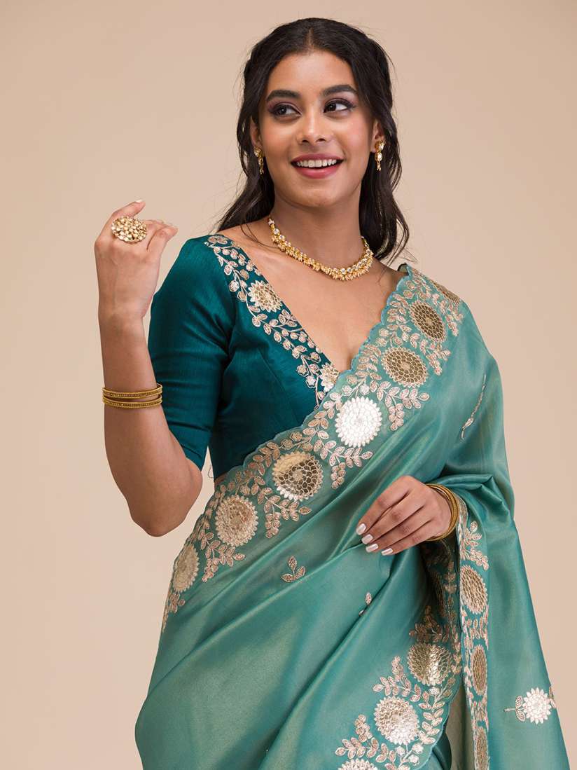 Buy Koskii Floral Gotapatti Embroidered Tissue Saree Sarees for Women 30032086 Myntra