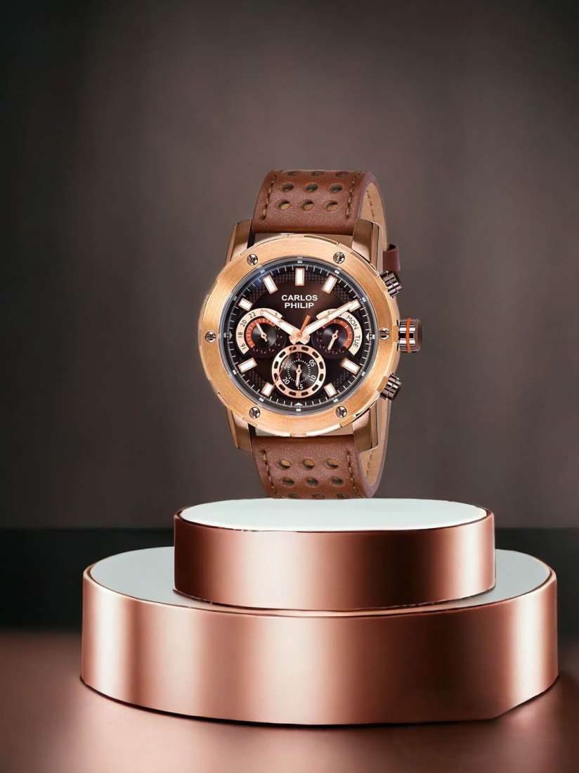 Buy CARLOS PHILIP Men Brass Embellished Dial Leather Bracelet Style Straps Analogue Watch Trinity Series Watches for Men 30033103 Myntra