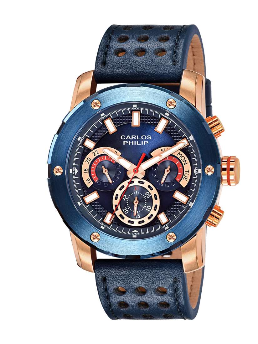 Buy CARLOS PHILIP Men Brass Printed Dial Leather Straps Analogue Watch Trinity Series 1372 1 Watches for Men 30033104 Myntra