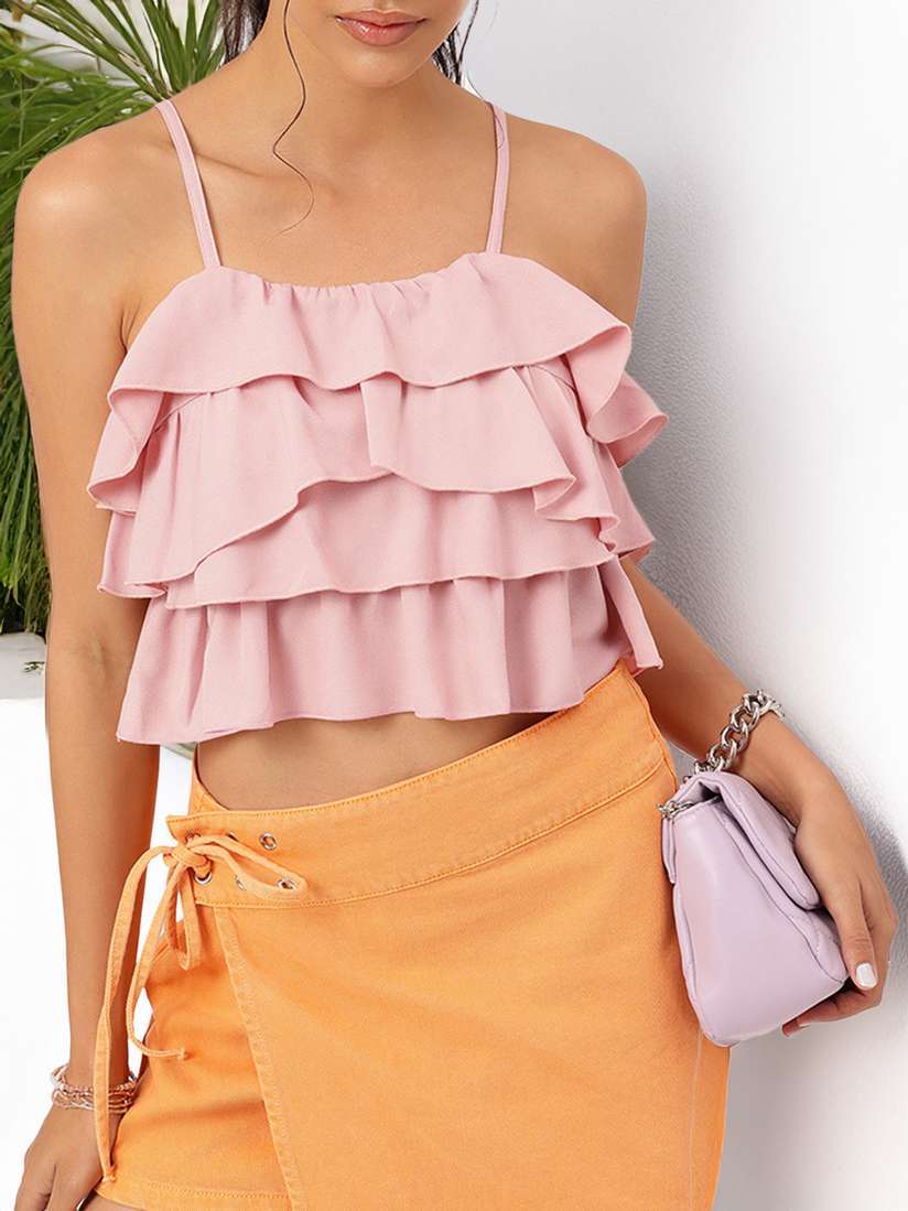 pink ruffle crop top