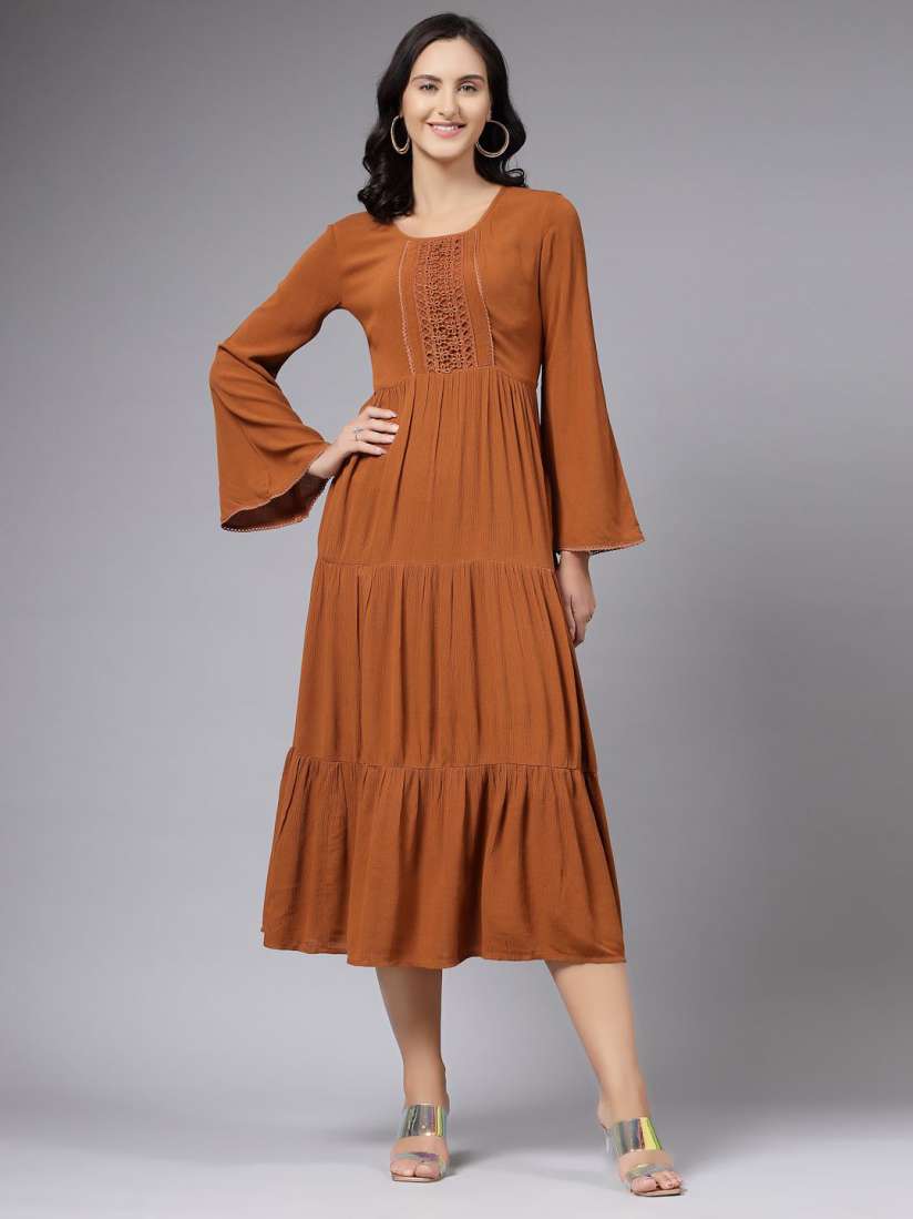 Buy aayu Bell Sleeve Layered A Line Midi Dress Dresses for Women 30043703 Myntra