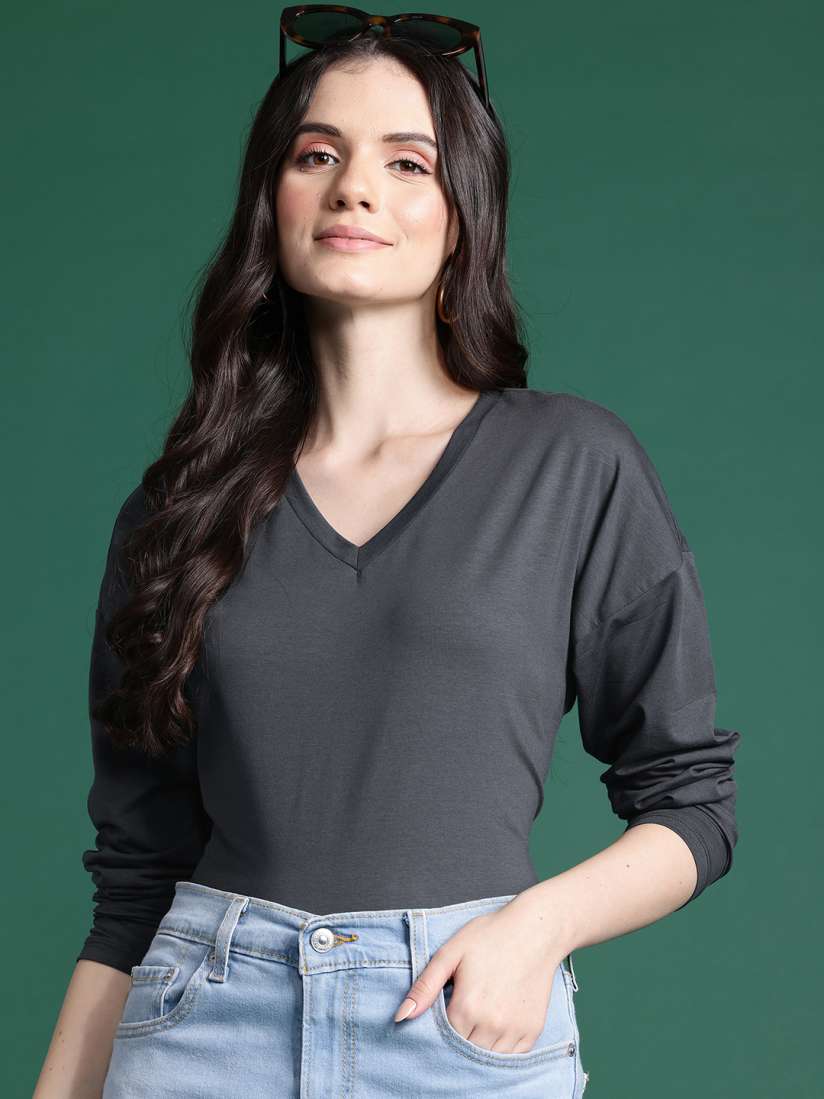 Buy DressBerry Long Sleeves V Neck T shirt Tshirts for Women 30047076 Myntra