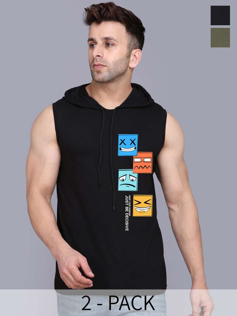 Buy SLOWLORIS Pack Of 2 Printed Hooded Gym Innerwear Vests Innerwear Vests for Men 30050442 Myntra