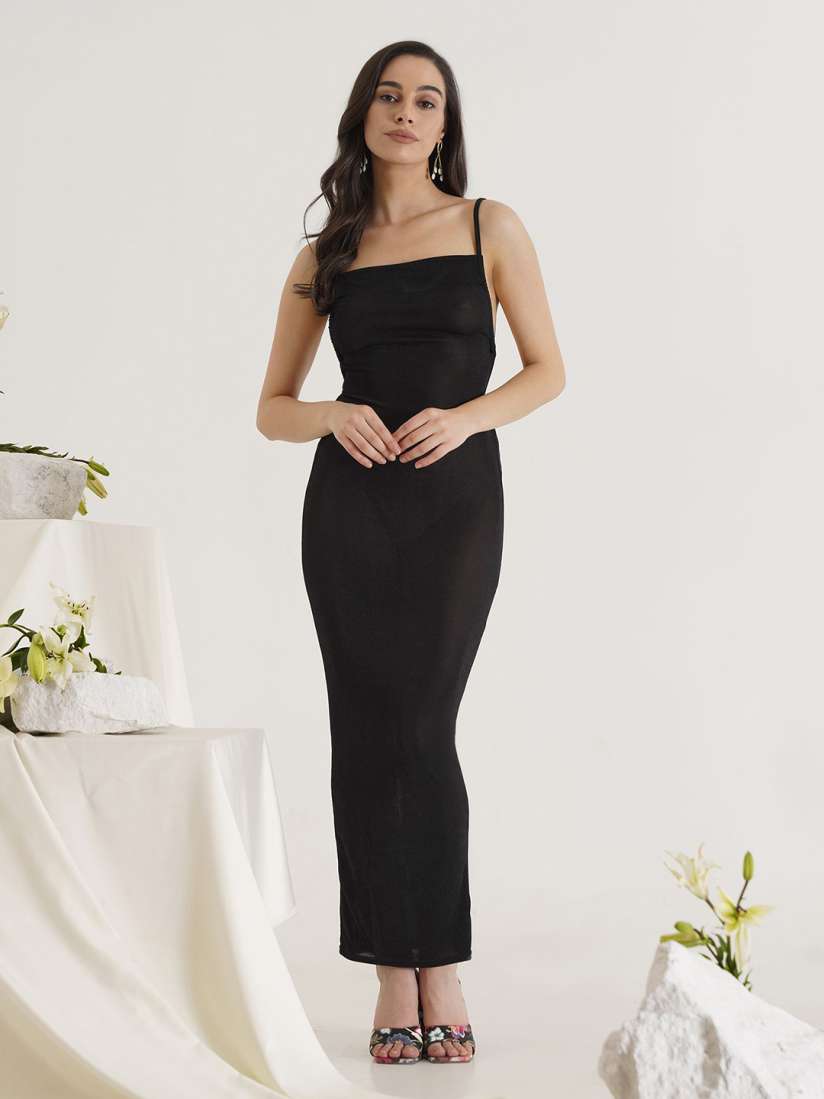 Buy PRIZO Backless Shoulder Straps Maxi Sheath Dress Dresses for Women 30052080 Myntra