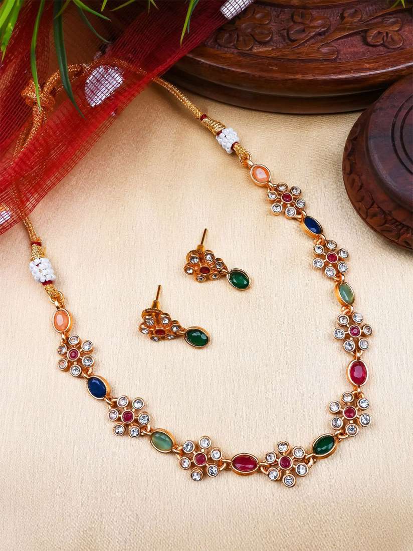 Buy StileAdda Gold Plated Stones Studded Flower Jewellery Set Jewellery Set for Women 30054721 Myntra