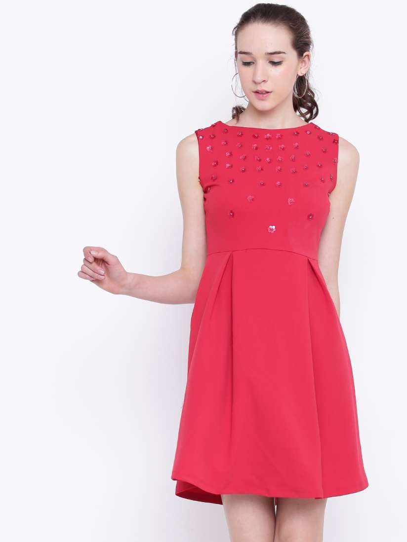 Buy Madame Women Red Solid Fit and Flare Dress Dresses for Women 3006425 Myntra