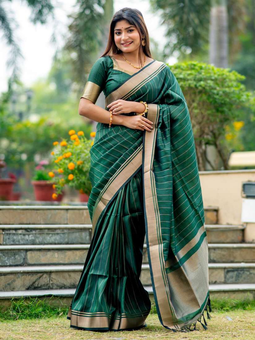 Buy Kandora Striped Design Zari Woven Pure Silk Banarasi Saree Sarees for Women 30083025 Myntra