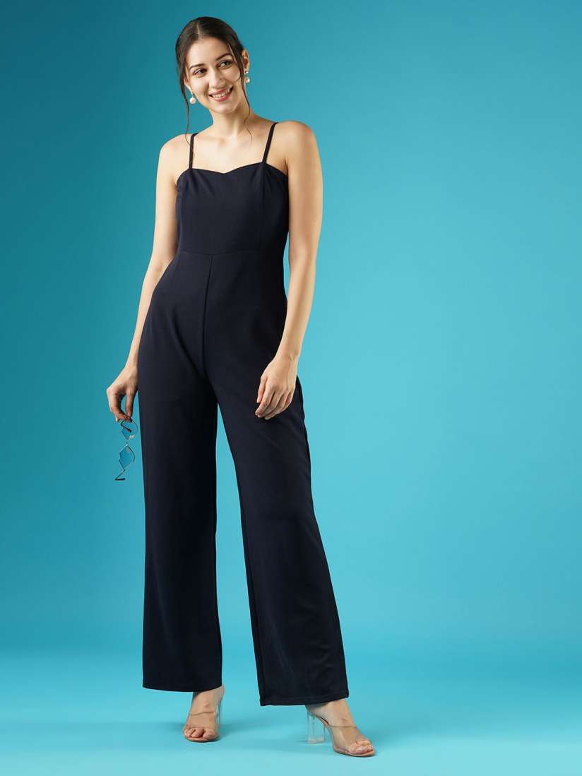 Buy Globus Navy Blue Shoulder Straps Basic Jumpsuit Jumpsuit for Women 30083493 Myntra
