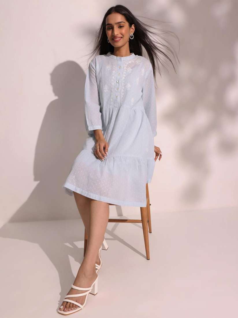 Buy Fabindia Women Round Embroidered Neck A Line Dress Dresses for Women 30086278 Myntra