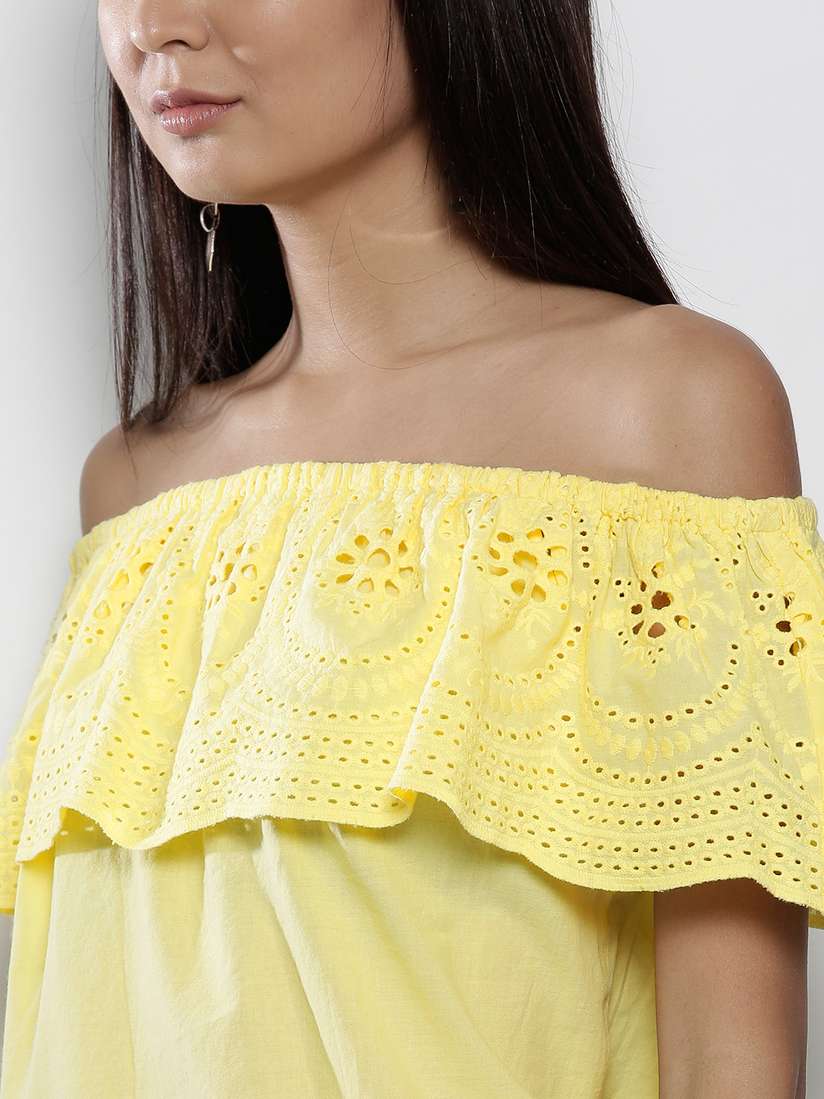 Bardot Shirt Dorothy Perkins Yellow Top Yellow Tops Dorothy Perkins Bardot  Top Pale Yellow Cotton Print, image size:824x1099