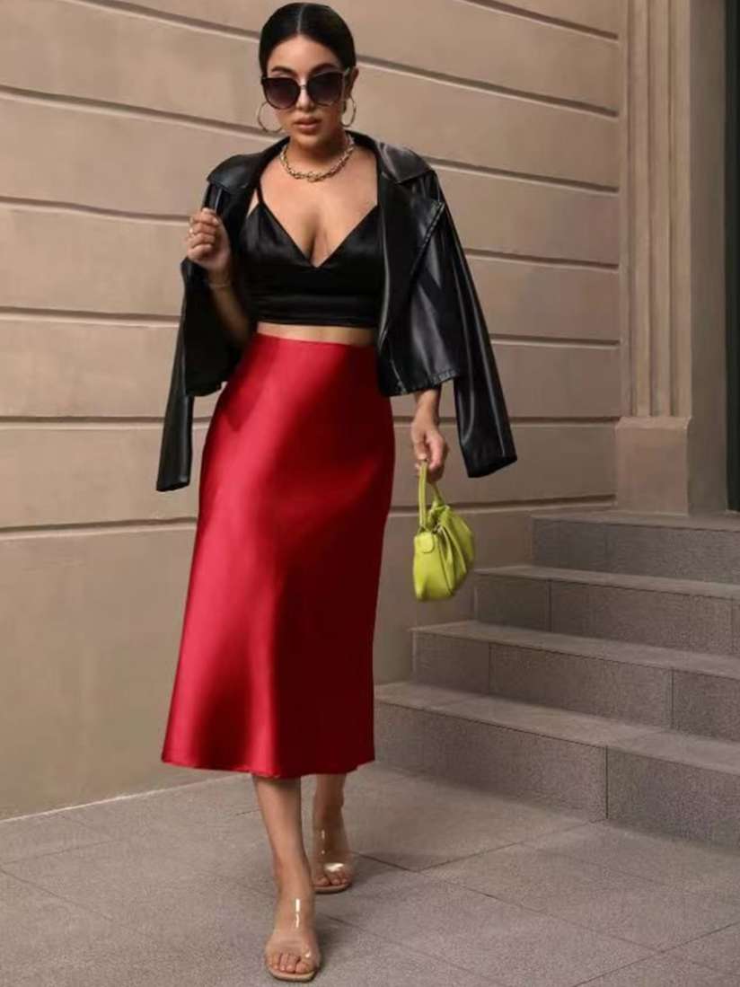 Buy StyleCast A Line Solid Knee Length Satin Skirt Skirts for Women 30088686 Myntra
