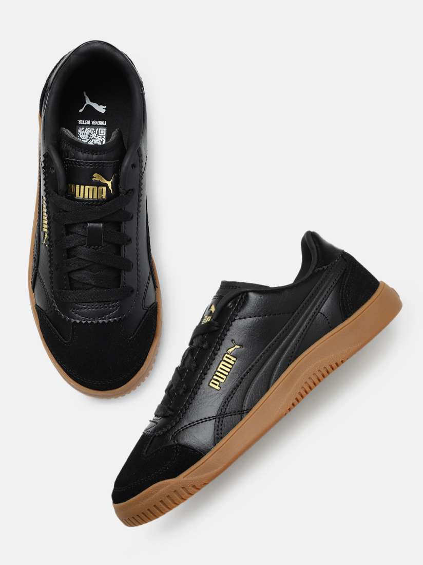 Womens black leather puma sneakers online