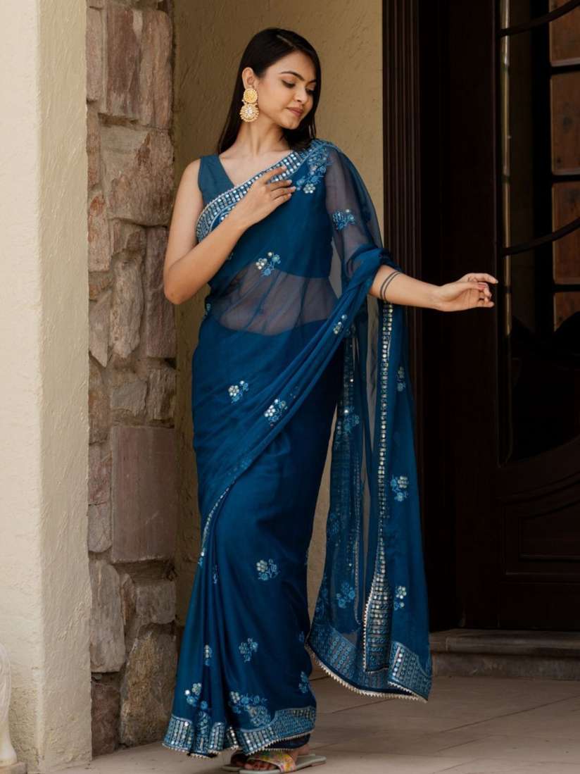 Myntra mirror work sarees cheap